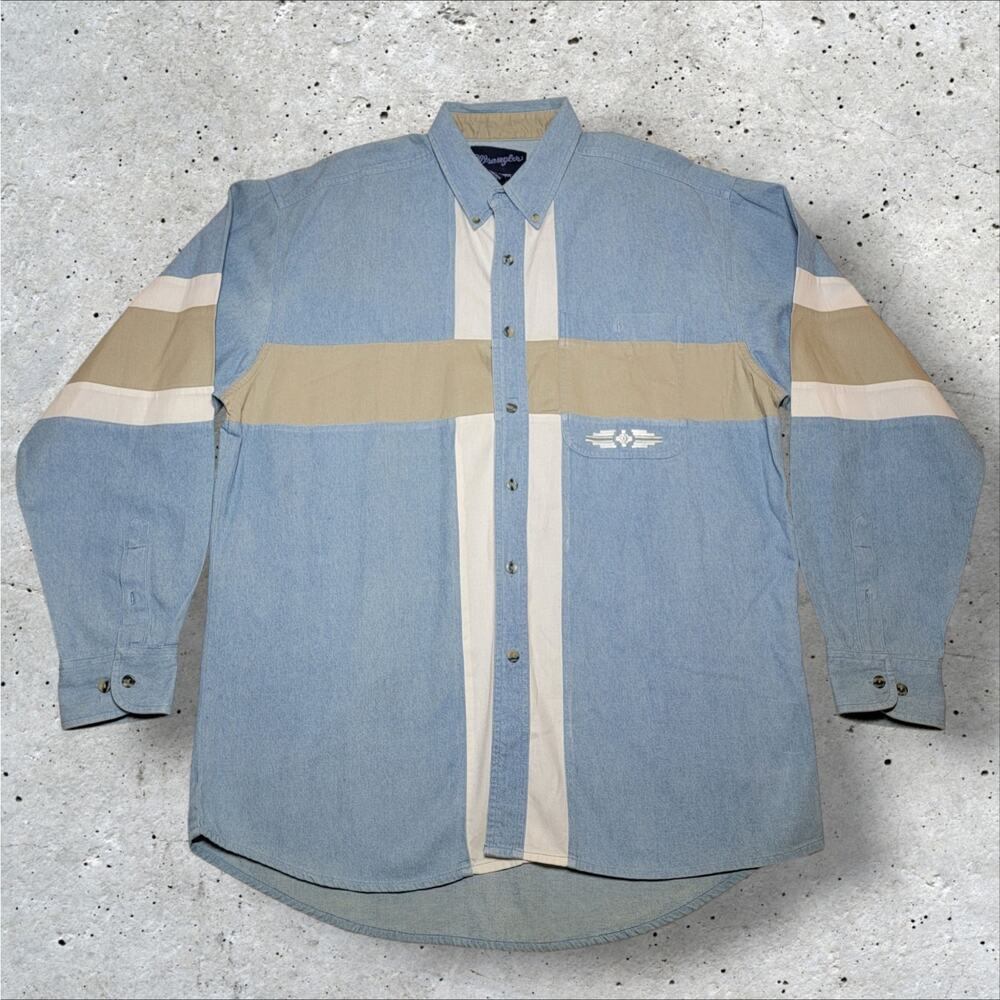 VTG Wrangler Mens L Vintage Button-Down Shirt Aztec Brushpopper Large